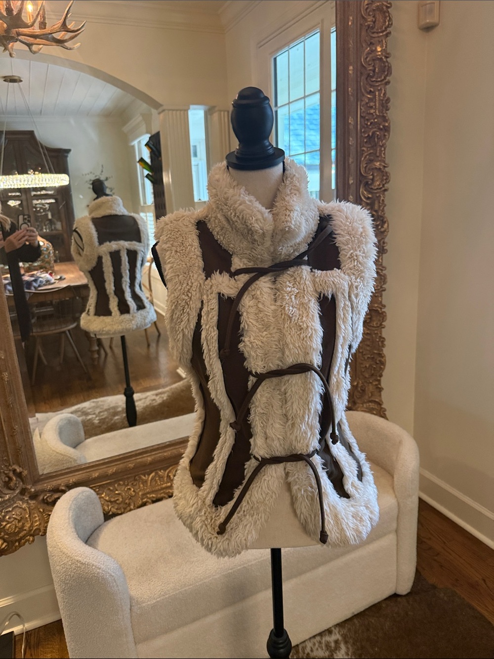 TWISTED HEART Brown and Cream Faux-Shearling Vest